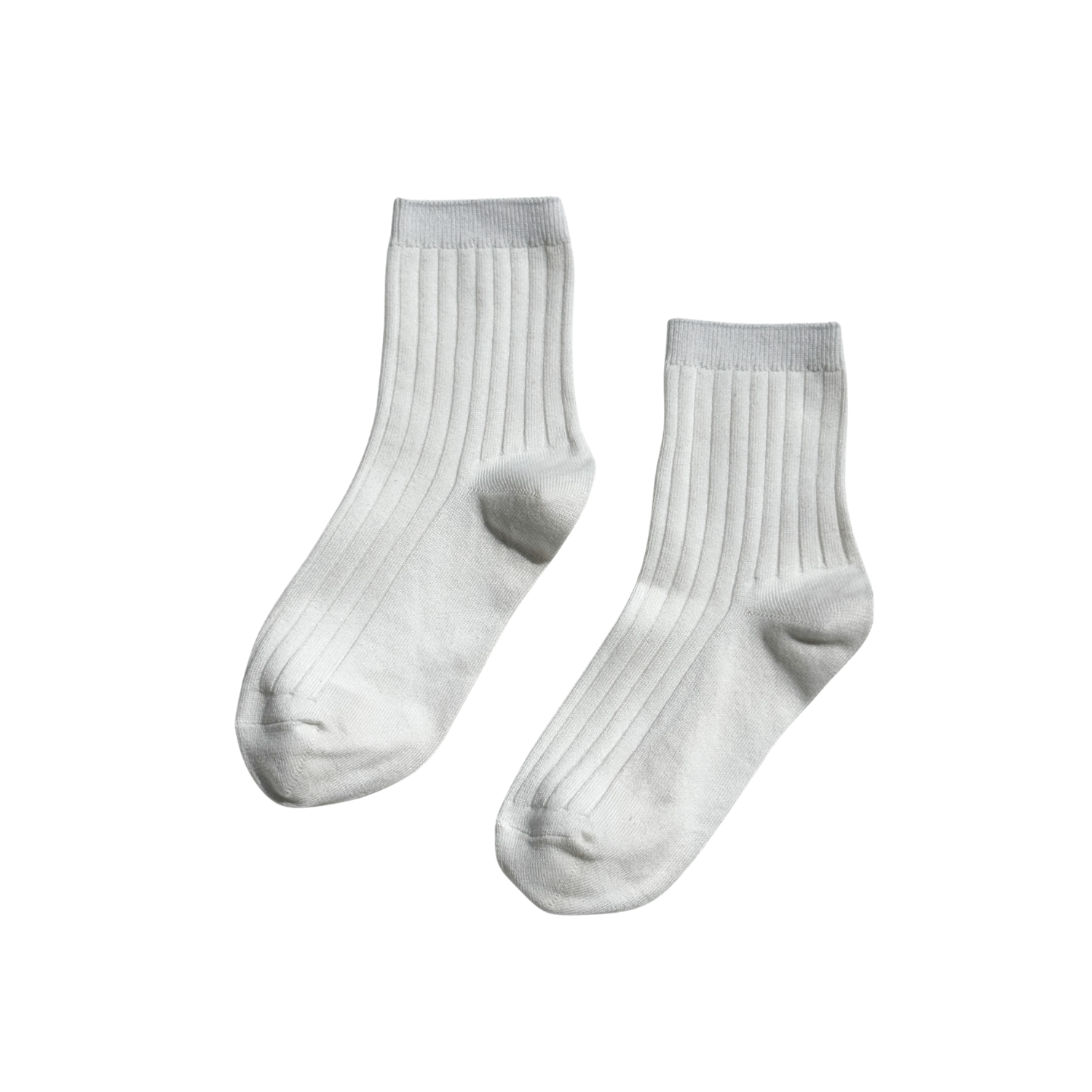 Mercerized ribbed cotton crew socks in white