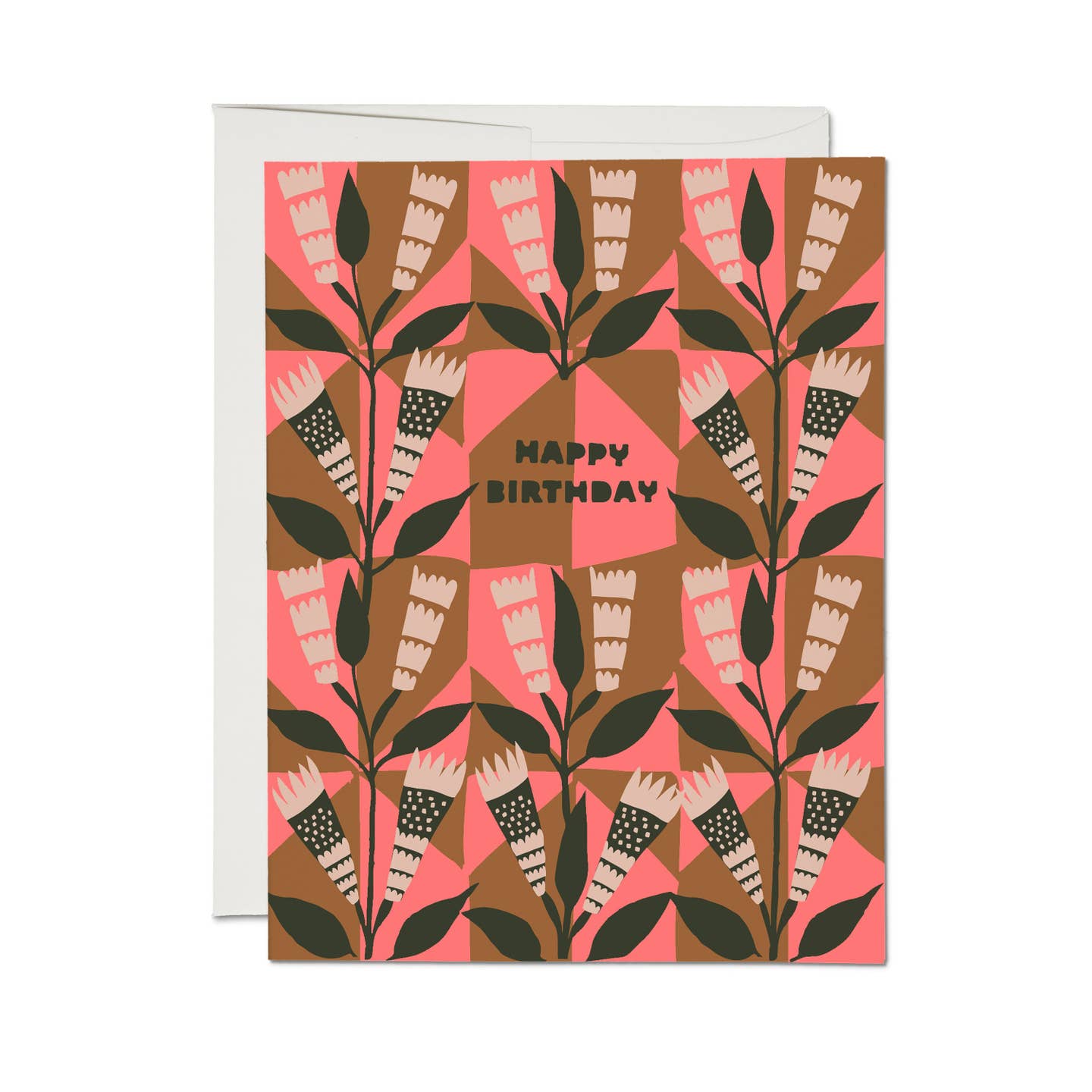 Birthday card with leaf, gift-pattern and 'Happy Birthday' text