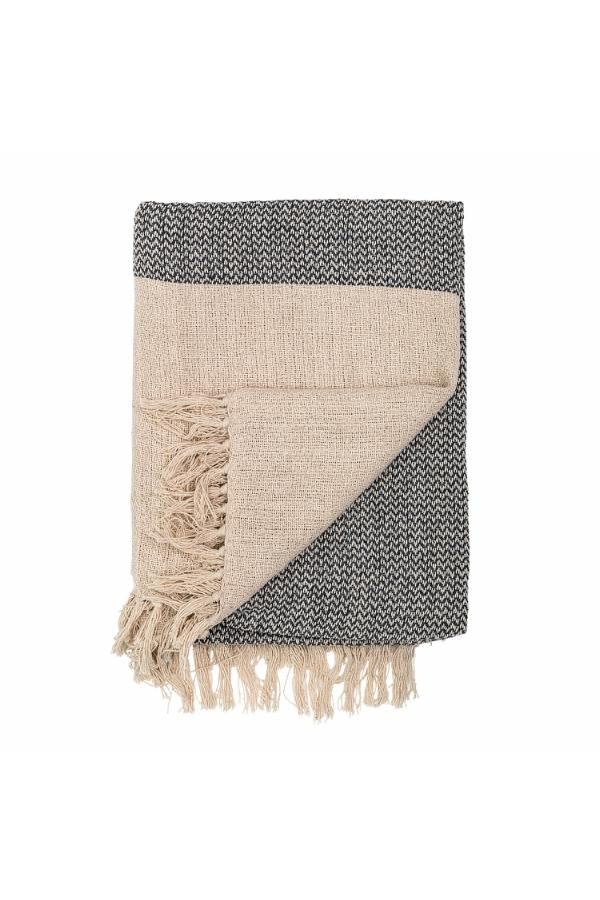 Recycled Cotton Blend Knit throw with Fringe - Grey