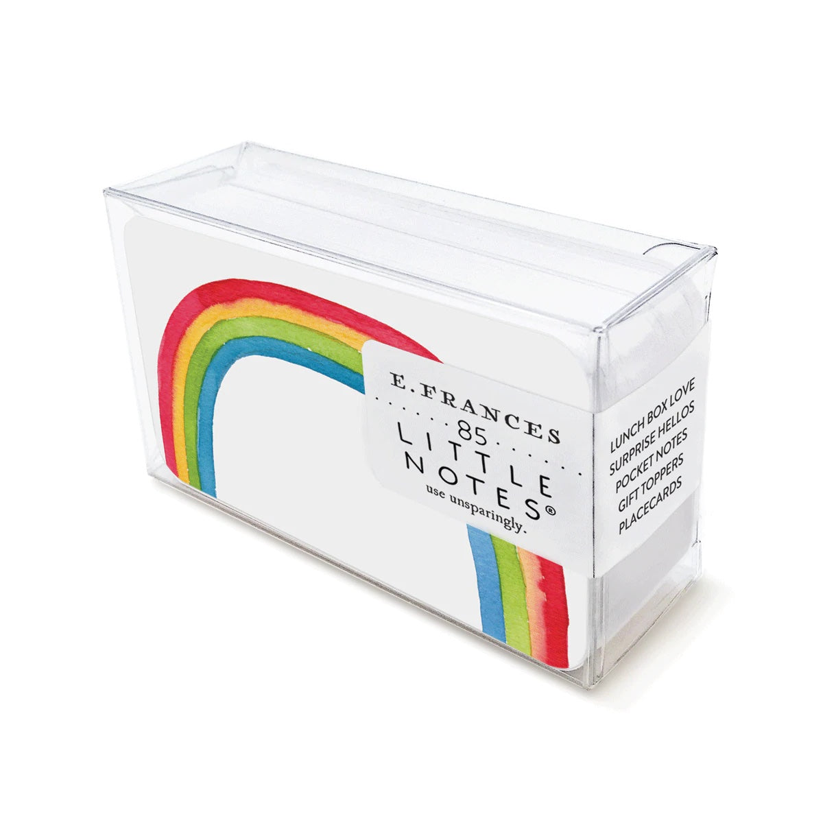 Clear plastic dispenser box for rainbow “Little Notes” notepad sheets