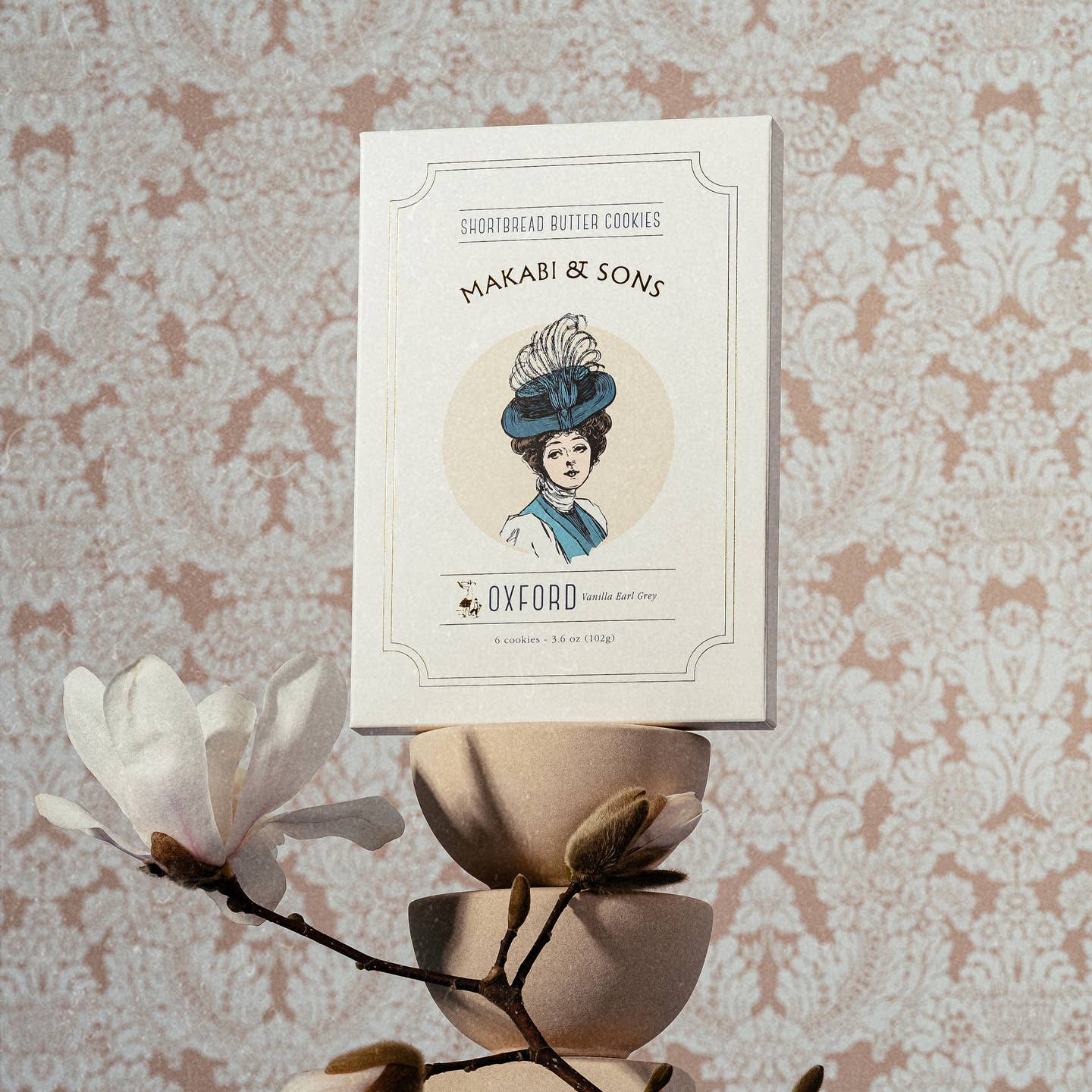 Shortbread cookie box with Makabi & Sons branding, Oxford Vanilla Earl Grey