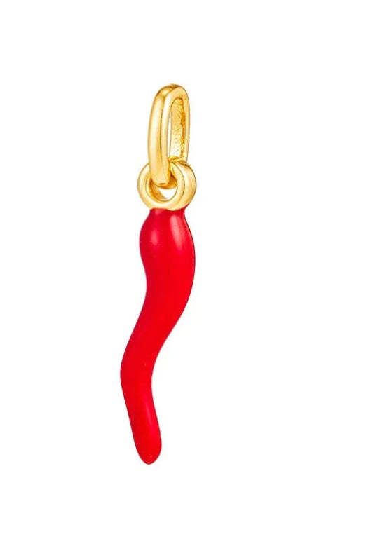 Gold loop bail with red chili pepper charm pendant