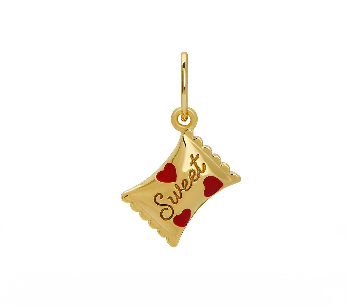 Gold-tone enamel charm pendant with red hearts and sweet script