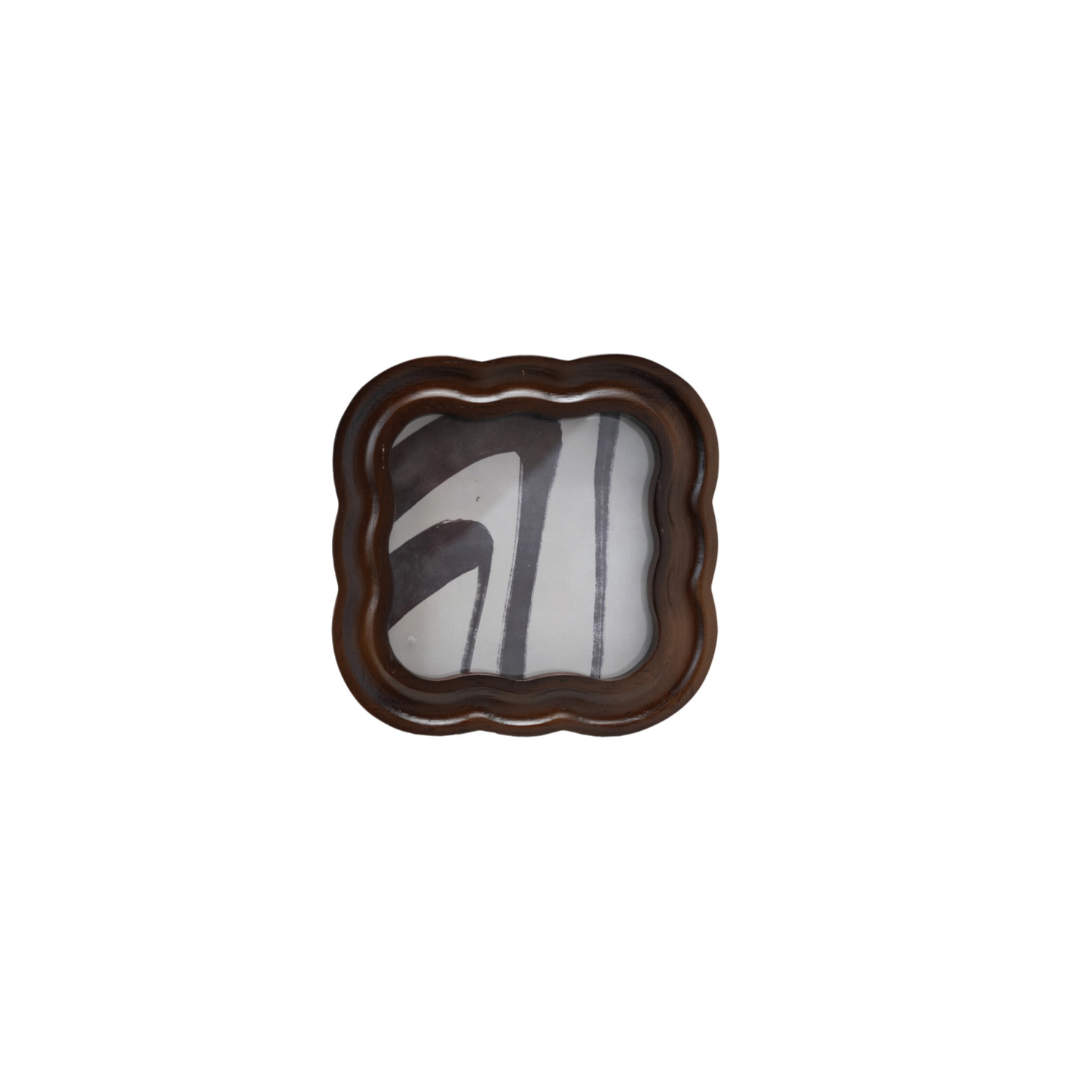 Square dark rubber wood picture frame with rounded scalloped edges