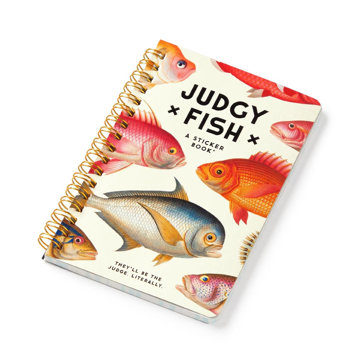 Judgy Fish sticker book with spiral binding and colorful fish cover art
