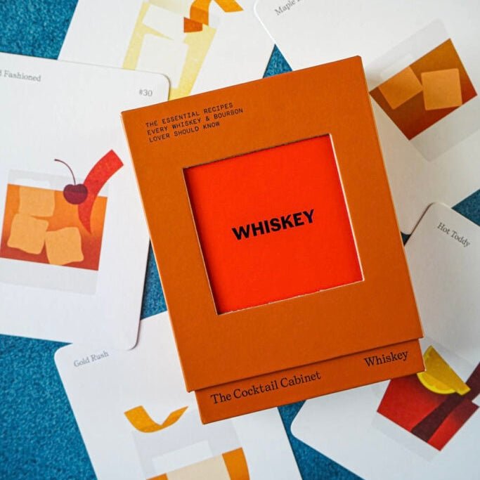 Whiskey cocktail cabinet box with bold red square label