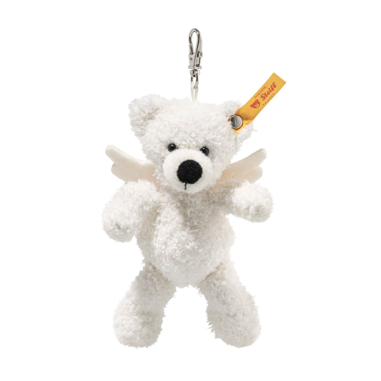 Lotte teddy bear keyring, white plush angel bear with clip and wings