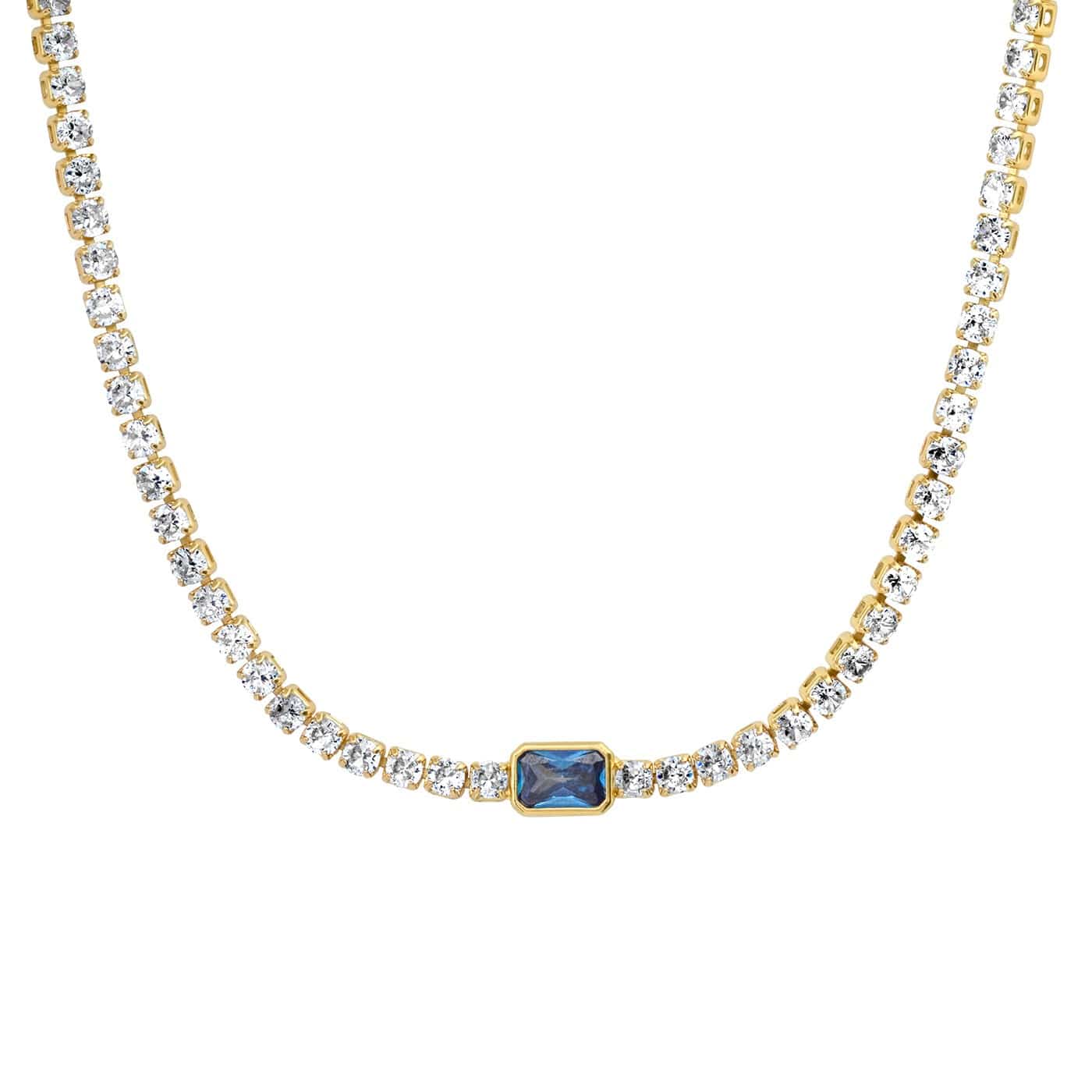 Tennis Necklace with Center Stone - Sapphire Blue