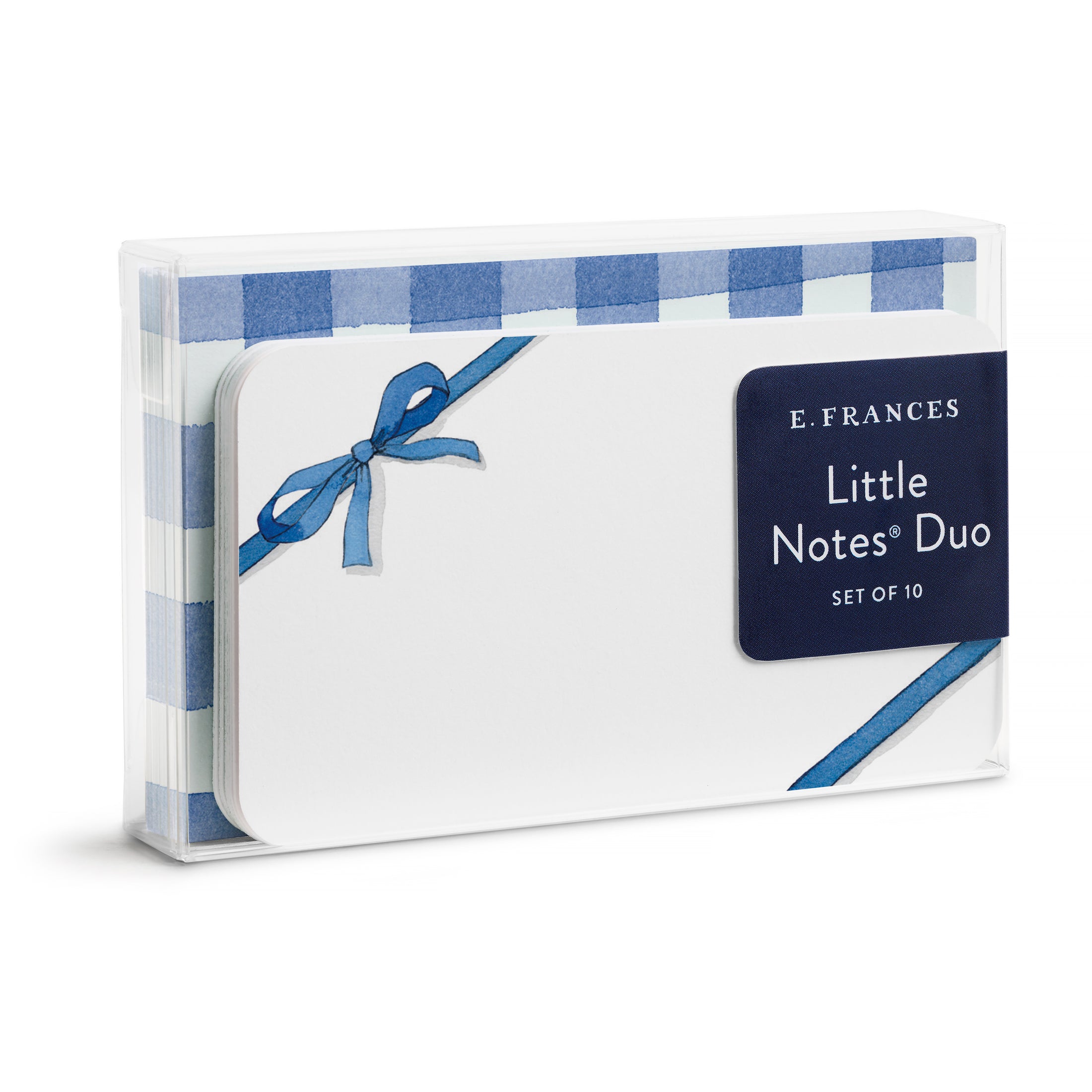 Blue bow notes gift set with blue-and-white checkered cover and ribbon bow