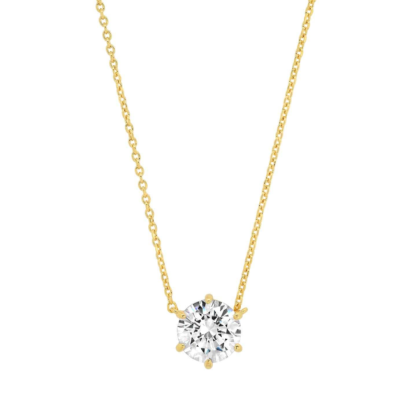 Gold vermeil pendant necklace with round CZ, small prong setting, on cable chain