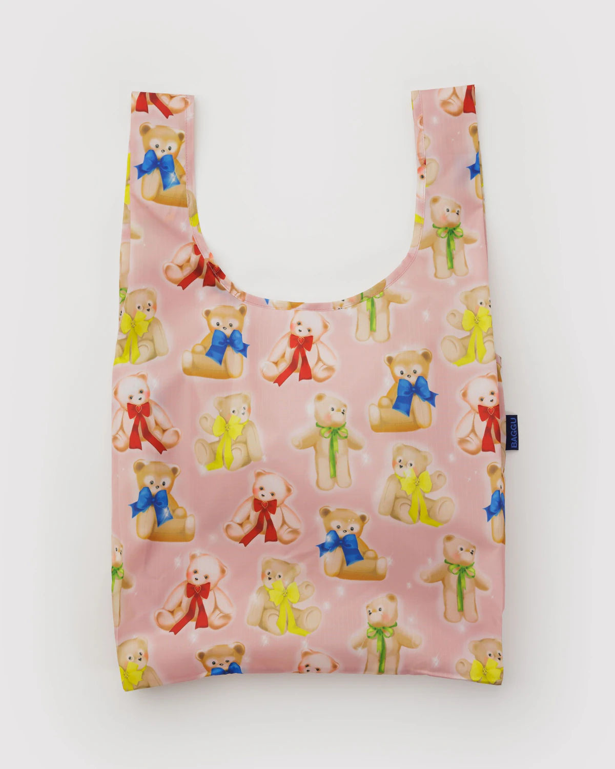 Reusable tote bag with pastel bear character pattern