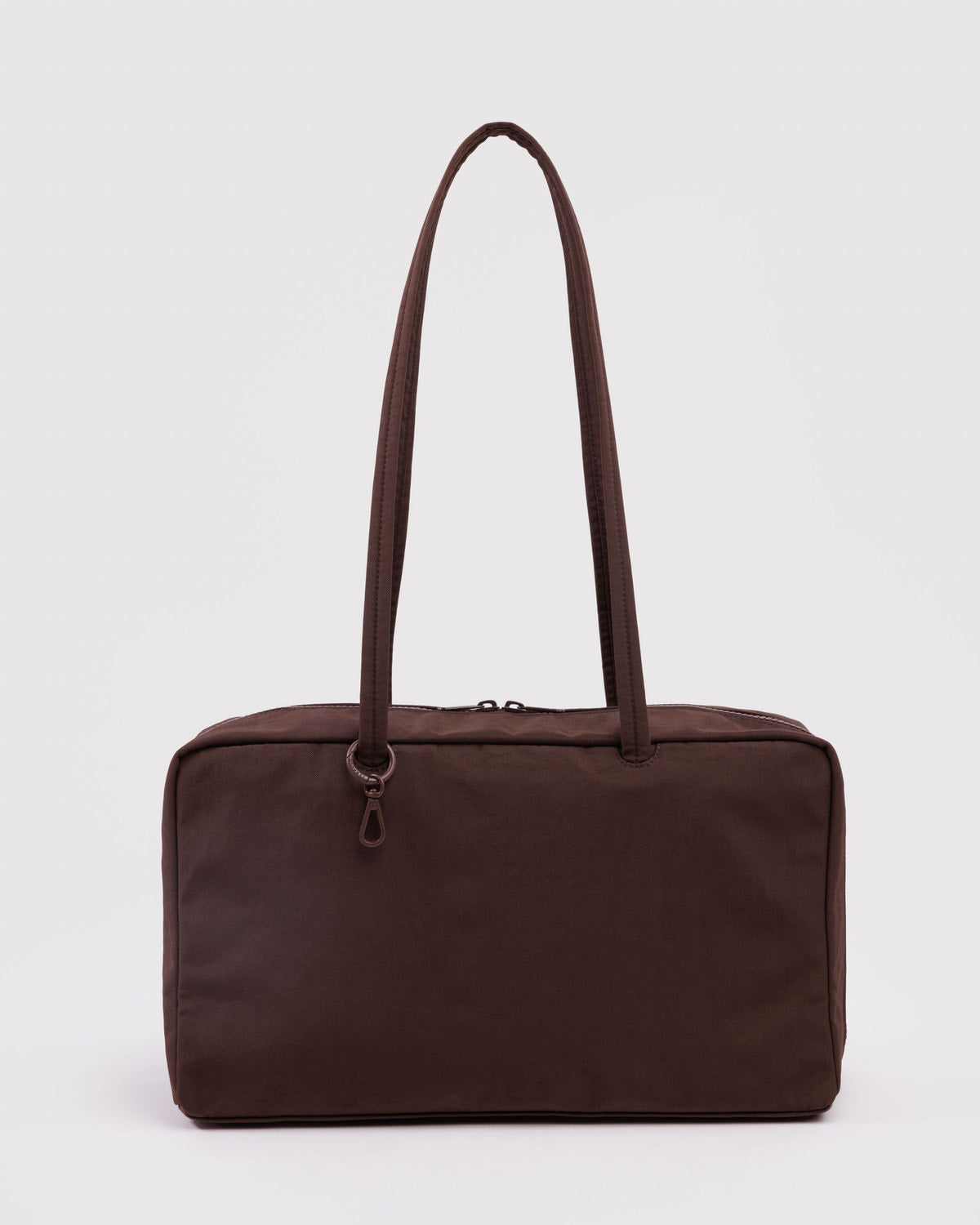 Mahogany nylon bowler bag with top zip and short handles