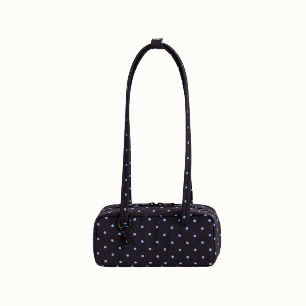 Small Nylon Bowler Bag - Black and Sky Blue Micro Dot
