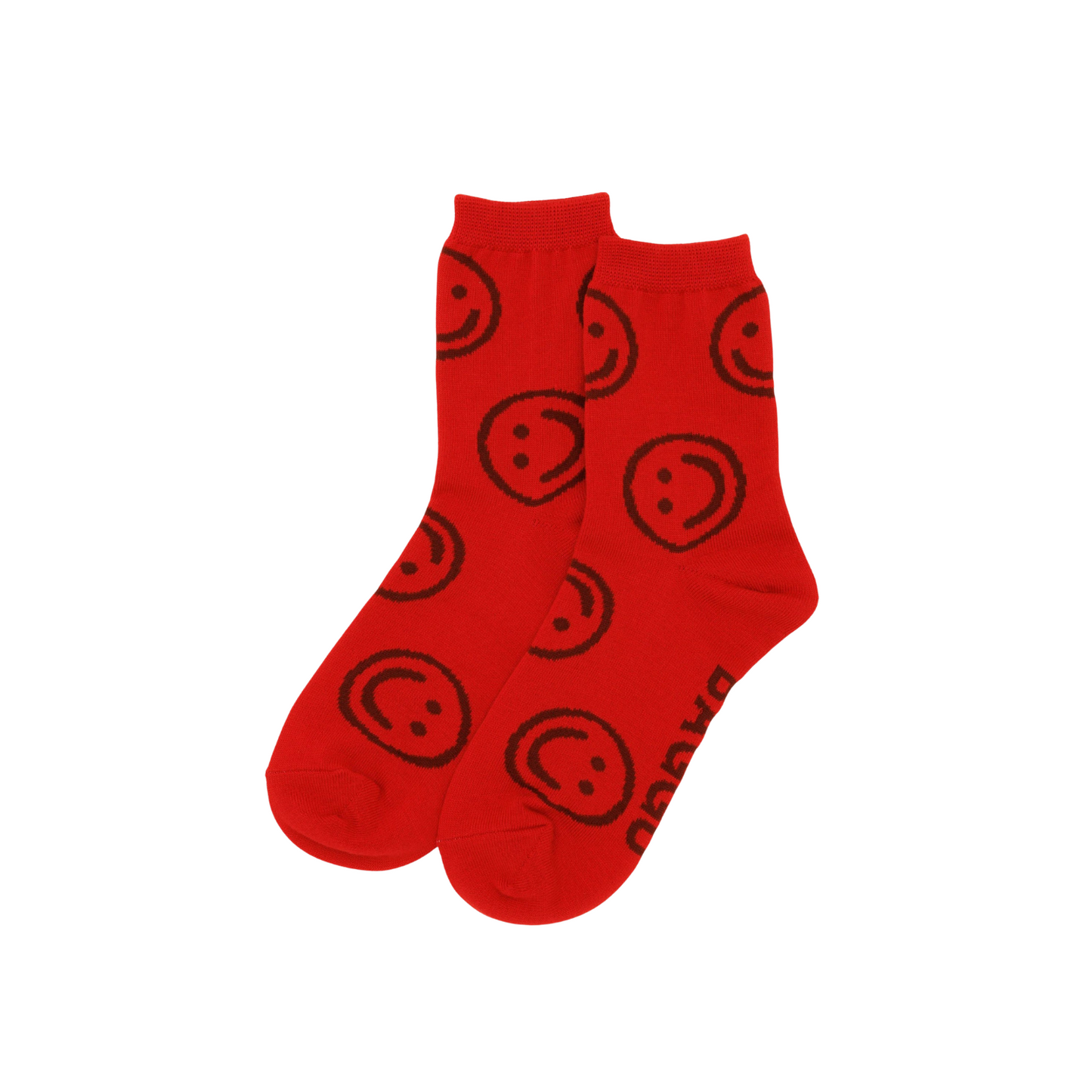 Crew socks in red with dark red circle face pattern, two-pack