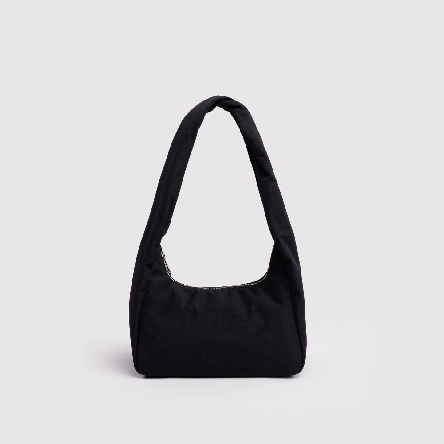 Meringue-style small nylon bag in black with wide top handle