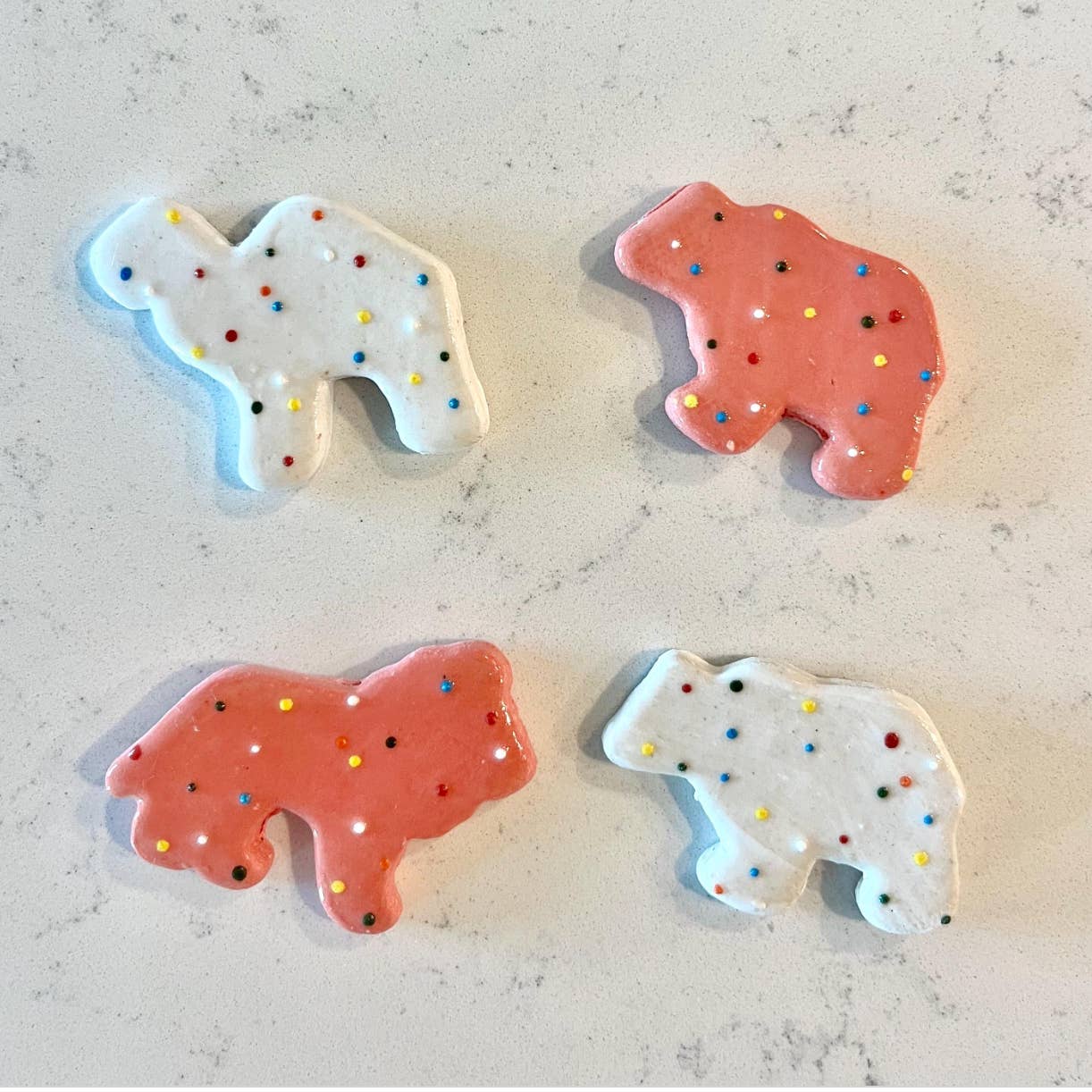 Pink & White Frosted Animal Cracker Magnets- Set of 4