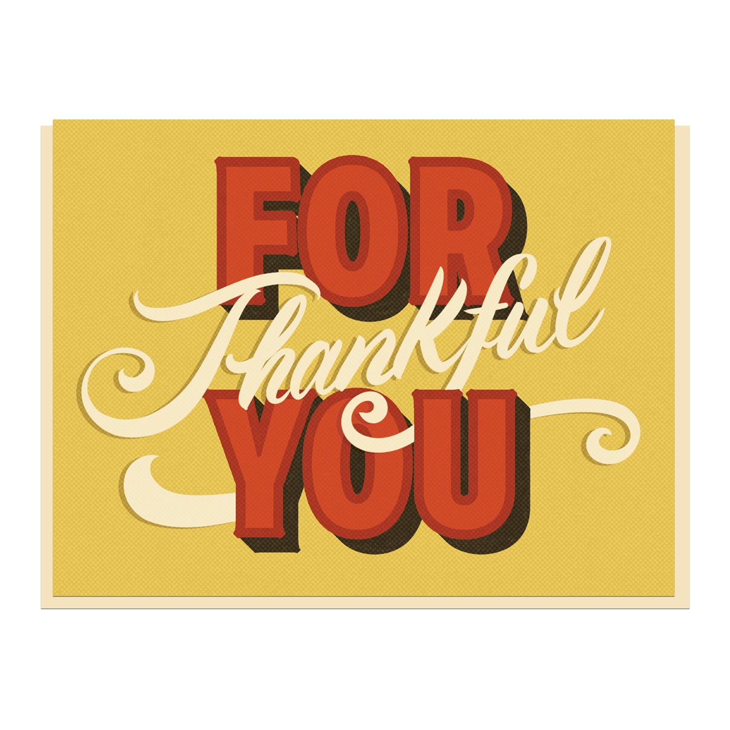 Thankful For You greeting card with red 3D “FOR YOU” and white cursive “Thankful”