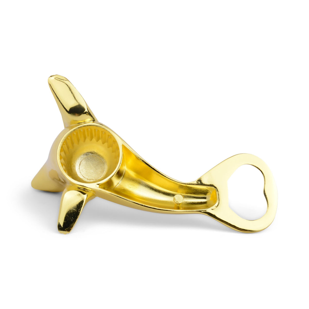 Gold seal bottle opener with circular opener head and round ring handle