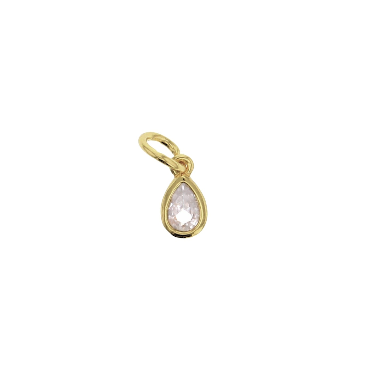 Gold-tone teardrop CZ charm pendant with small loop bail