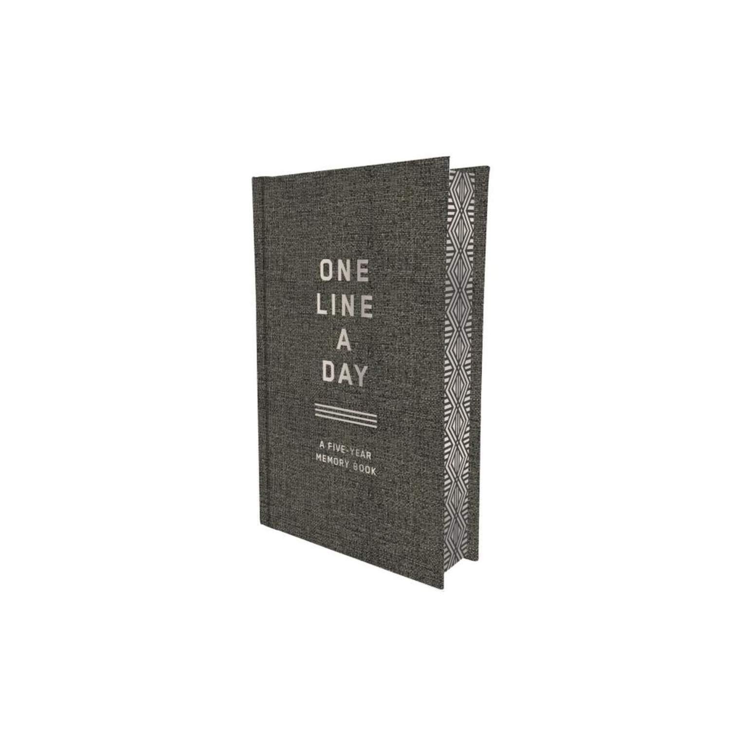 Charcoal canvas one-line-a-day journal with patterned spine