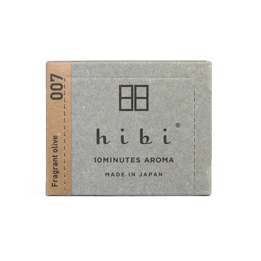 Hibi incense matches box, gray with “10minutes aroma” and “made in Japan”