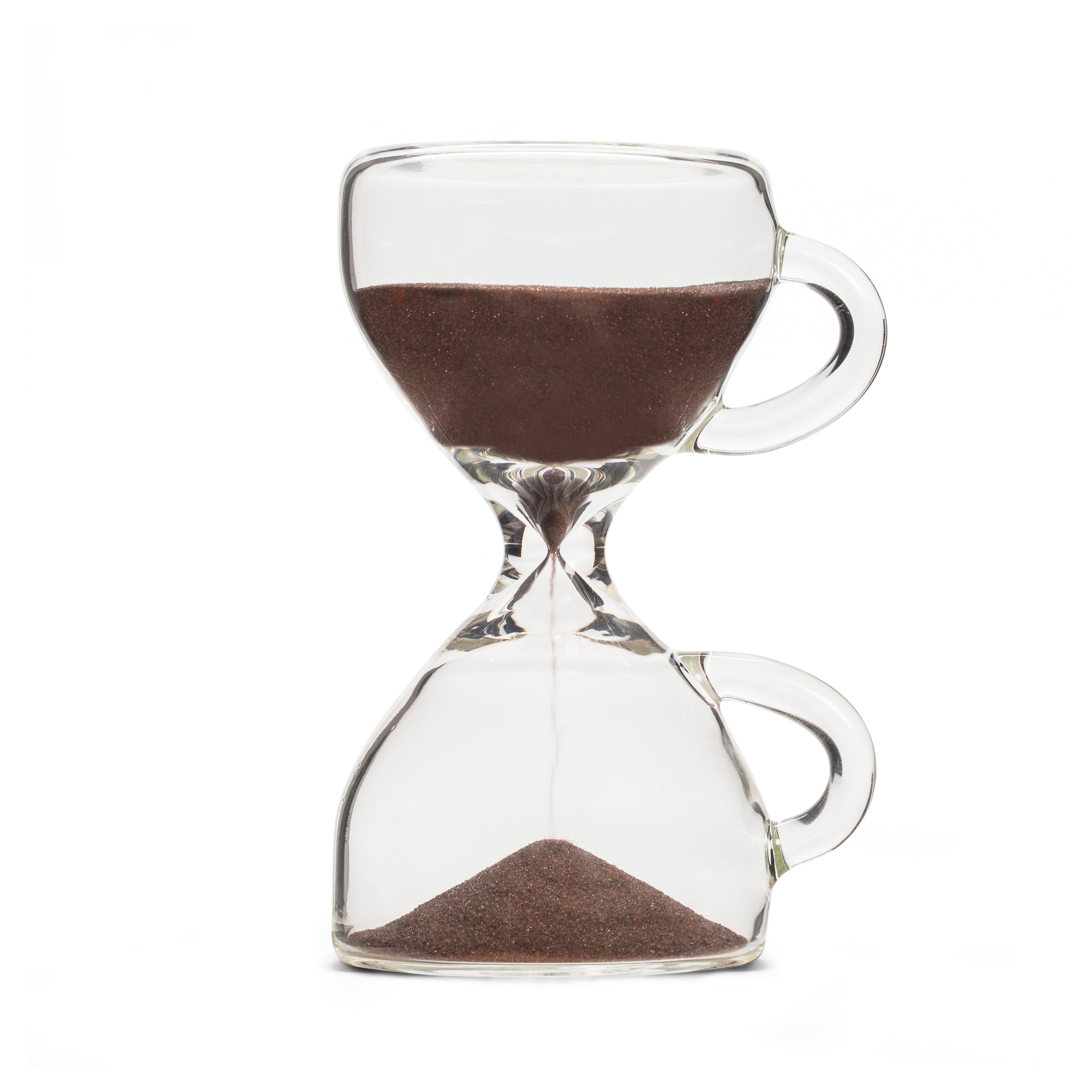 Coffee break hourglass sand timer with clear glass and brown coffee sand