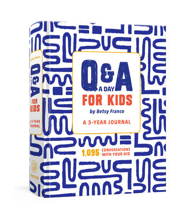Q&A a Day for Kids journal cover, blue geometric pattern and A day for kids title