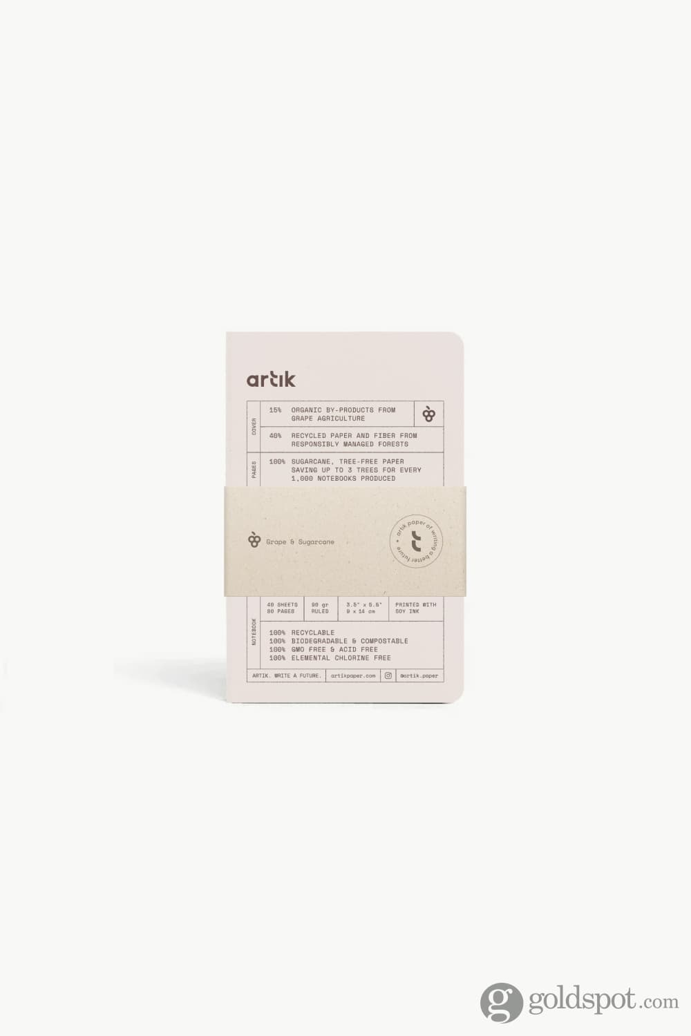 Pocket sewn notebook pack, beige cover with label and elastic band