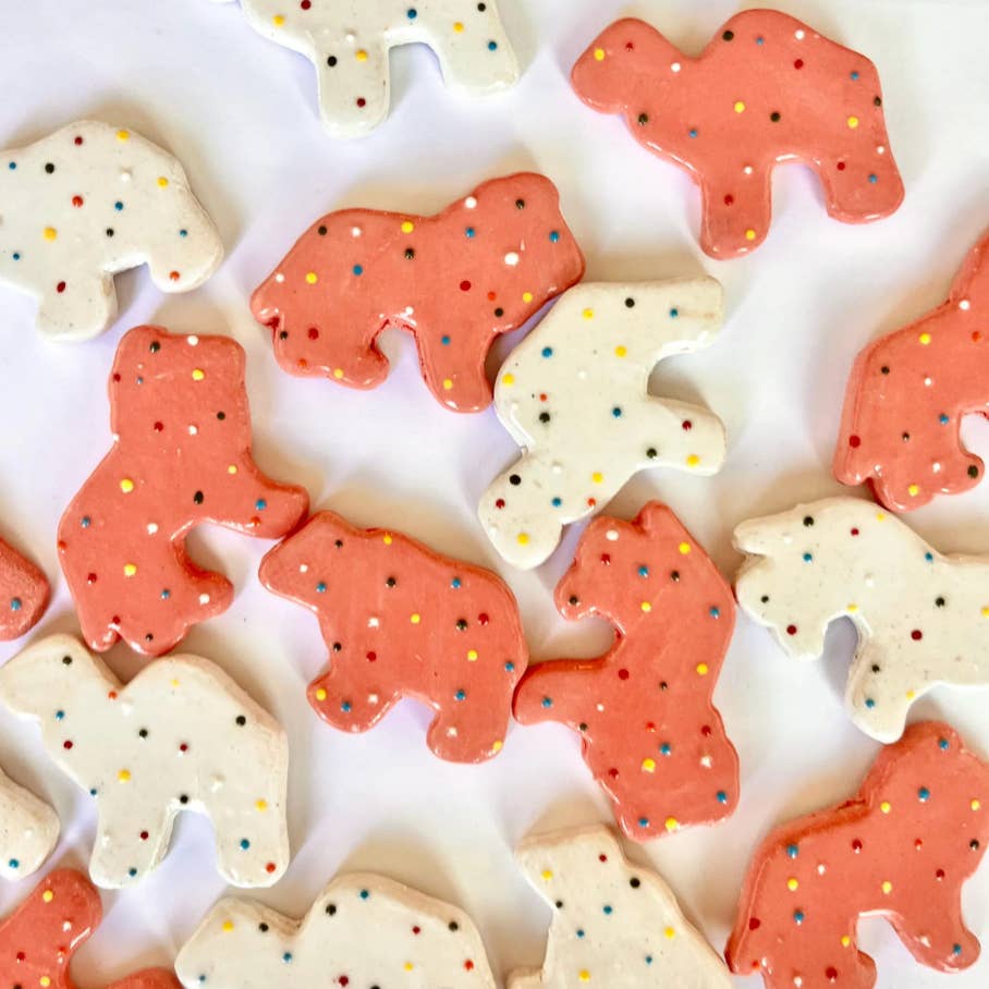 Pink & White Frosted Animal Cracker Magnets- Set of 4