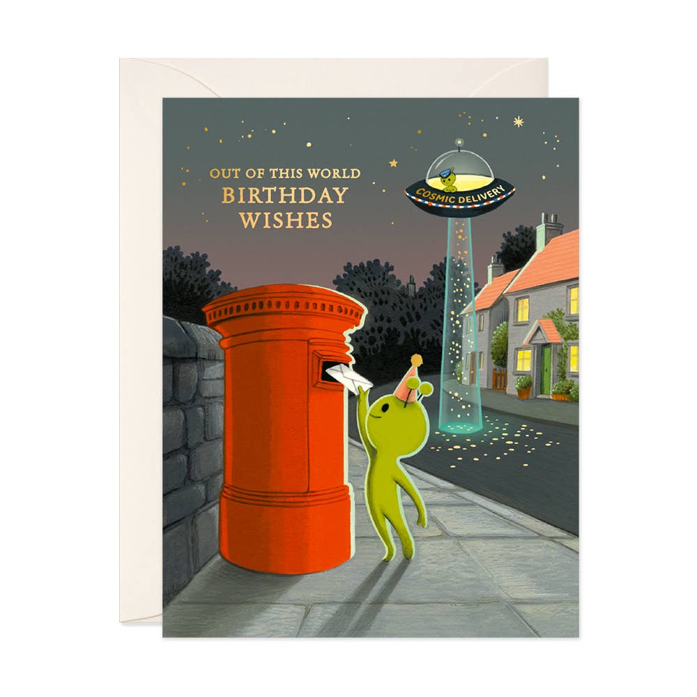 Alien Mail Drop Birthday Card