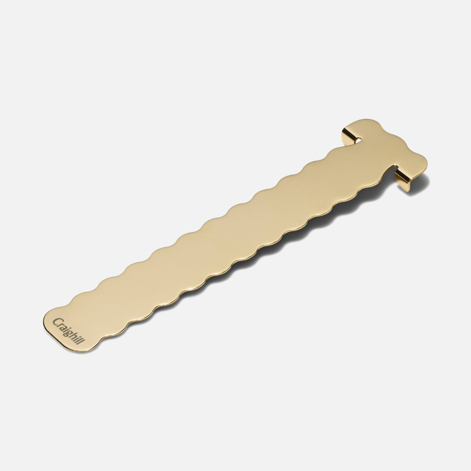 Vapor brass perch bookmark with scalloped top and built-in paper holder