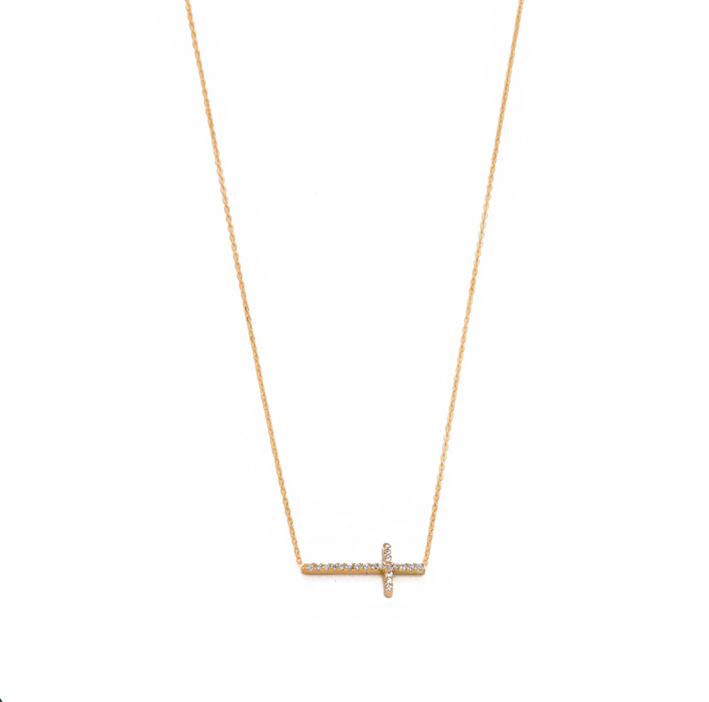Minimalist CZ Cross Pendant Necklace - Gold