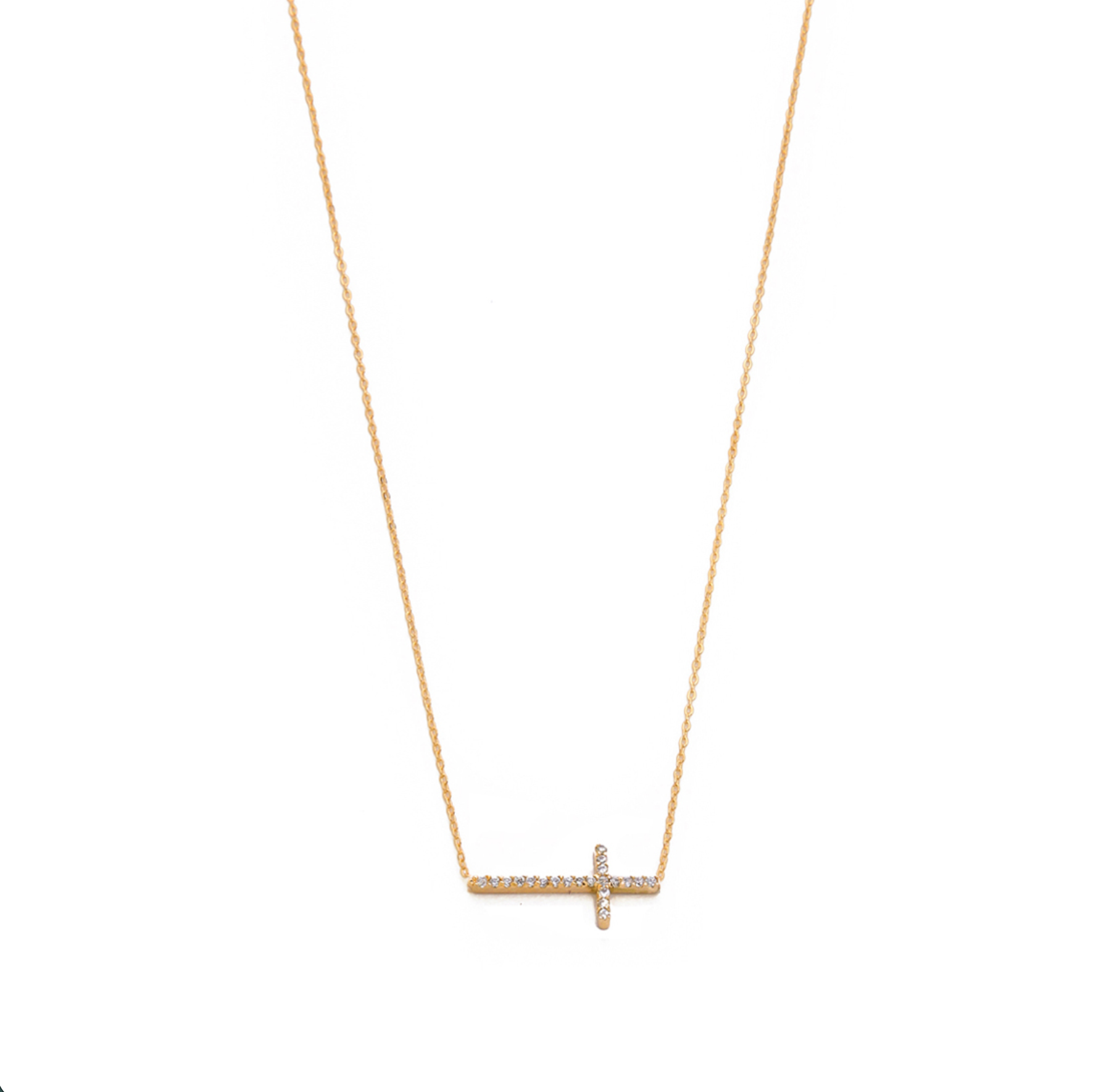 Minimalist CZ Cross Pendant Necklace - Gold