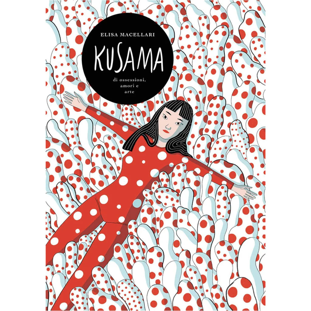 Illustrated artwork cover with patterned red polka dots and a woman figure in red