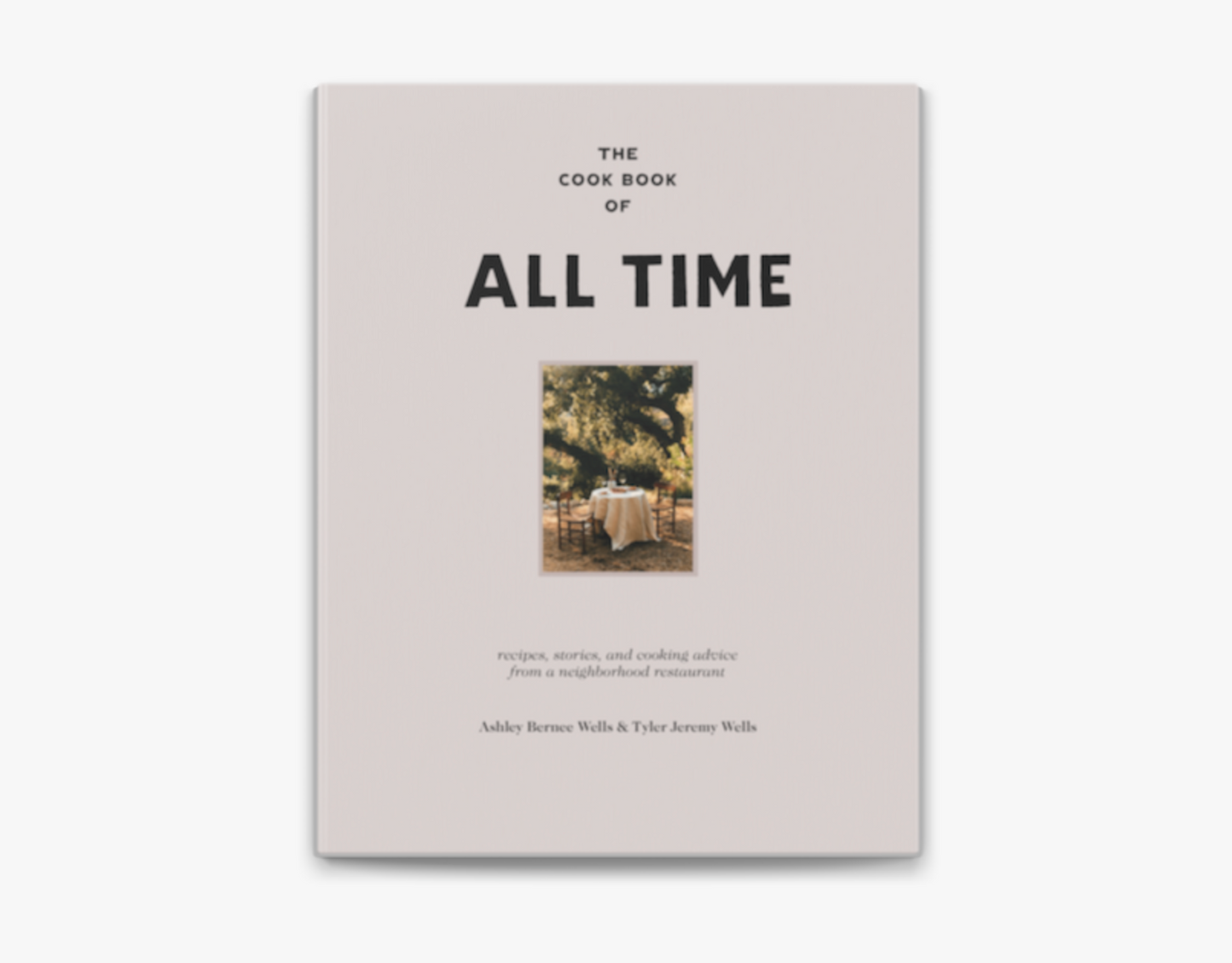 Cookbook with minimalist cover, title "ALL TIME" and small photo in center