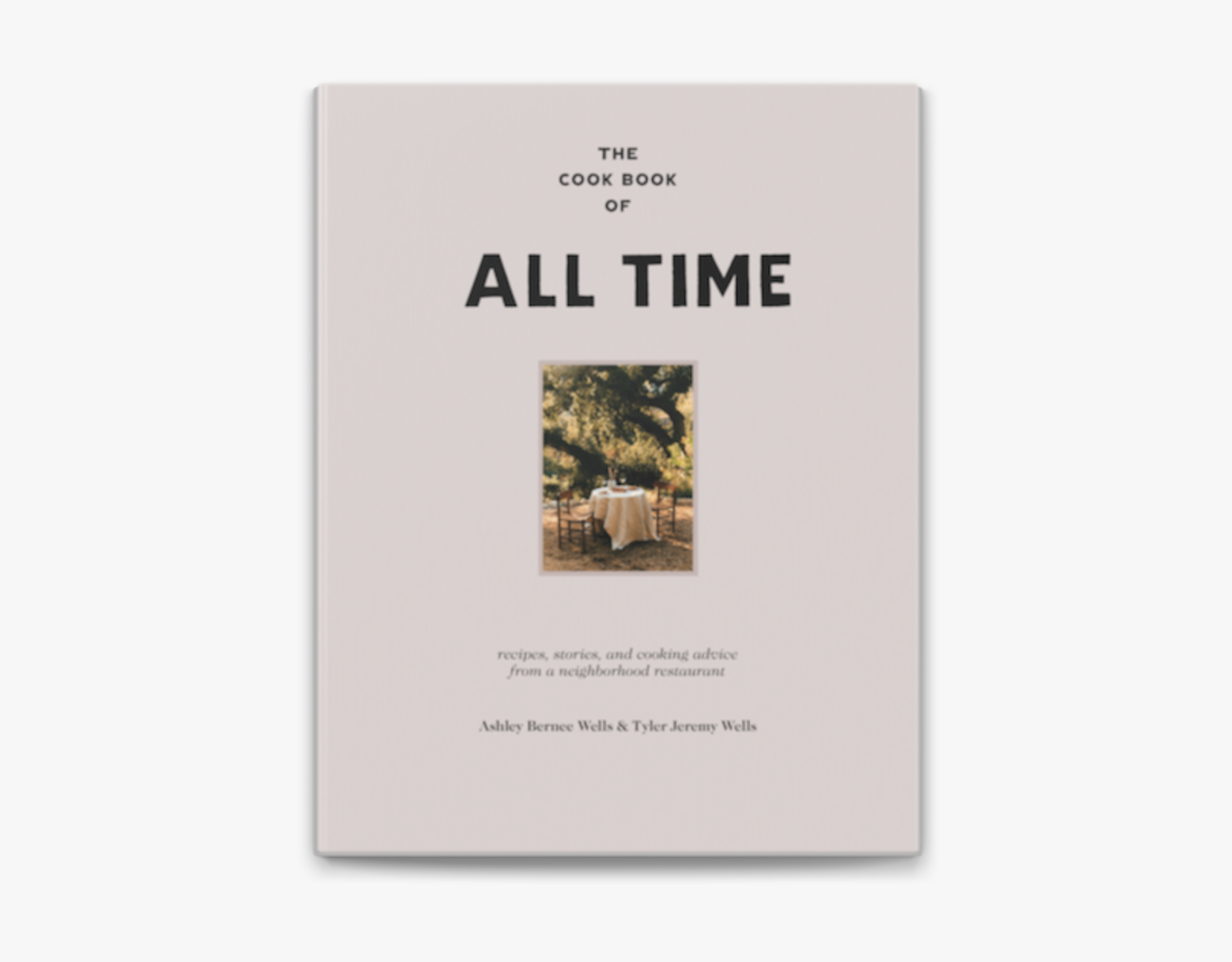 Cookbook with minimalist cover, title "ALL TIME" and small photo in center