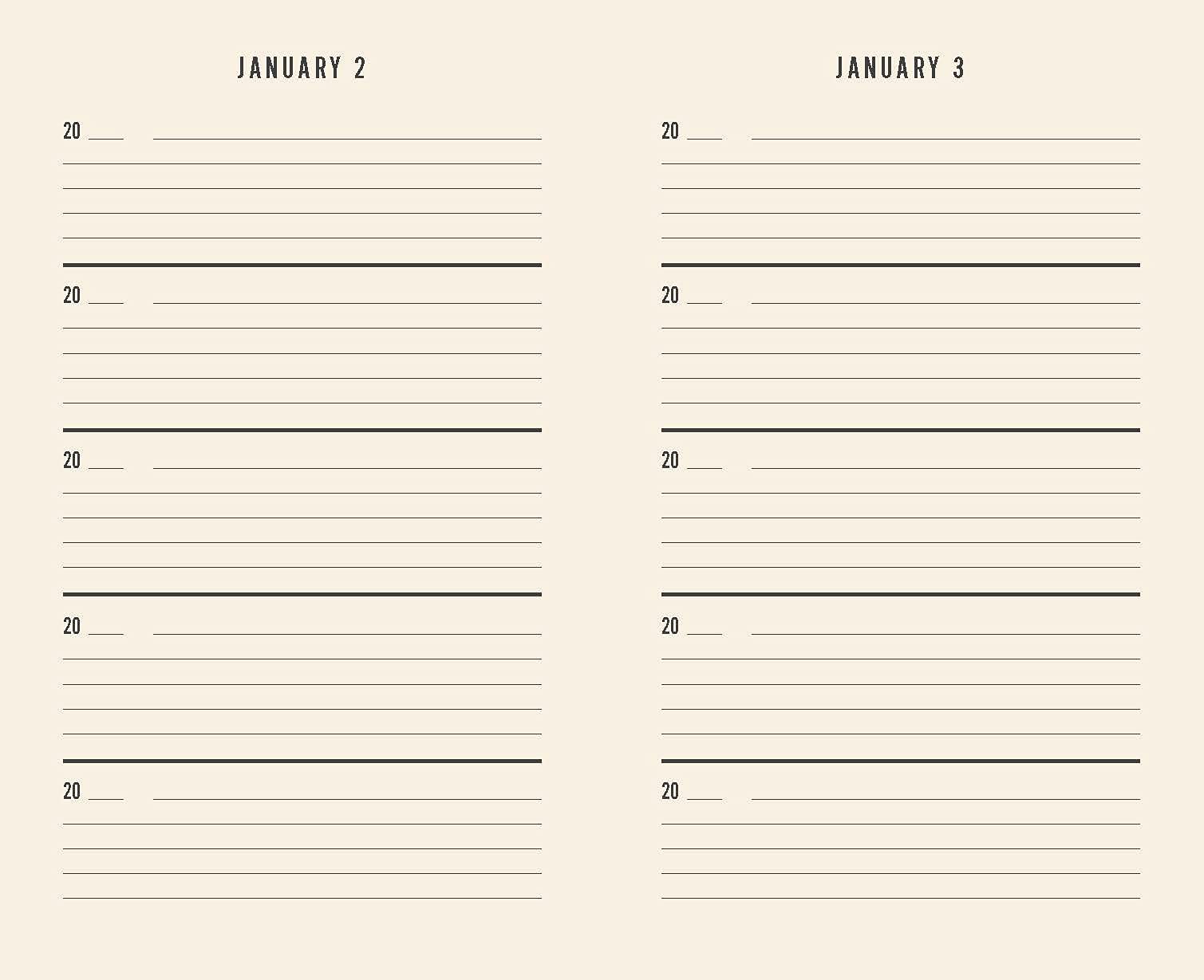 Lined memory journal pages for January, 'JANUARY 2' and 'JANUARY 3'