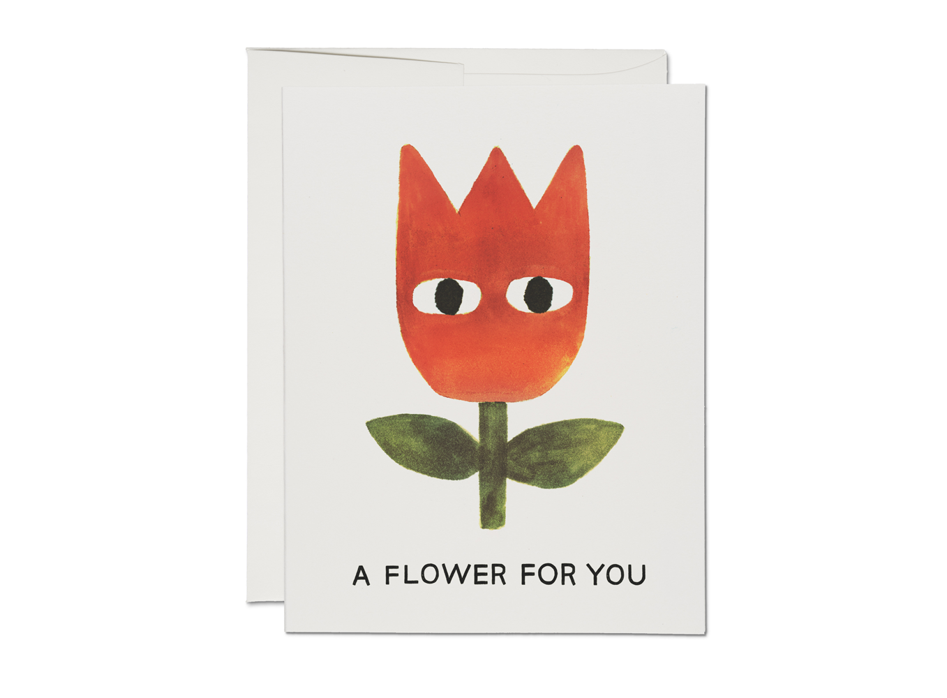 Friendship card with red cartoon flower face and "A FLOWER FOR YOU" text