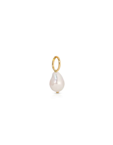 Gold ring charm with a white pearl drop pendant