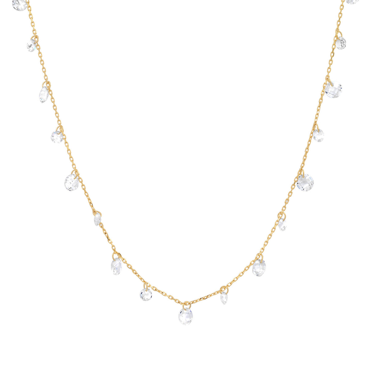 Gold vermeil chain necklace with tiny floating clear CZ drop charms