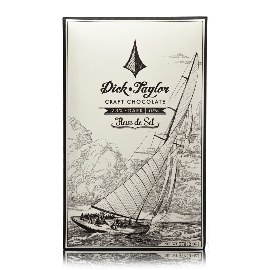 Dick Taylor dark chocolate gift box with Fleur de Sel sailboat design