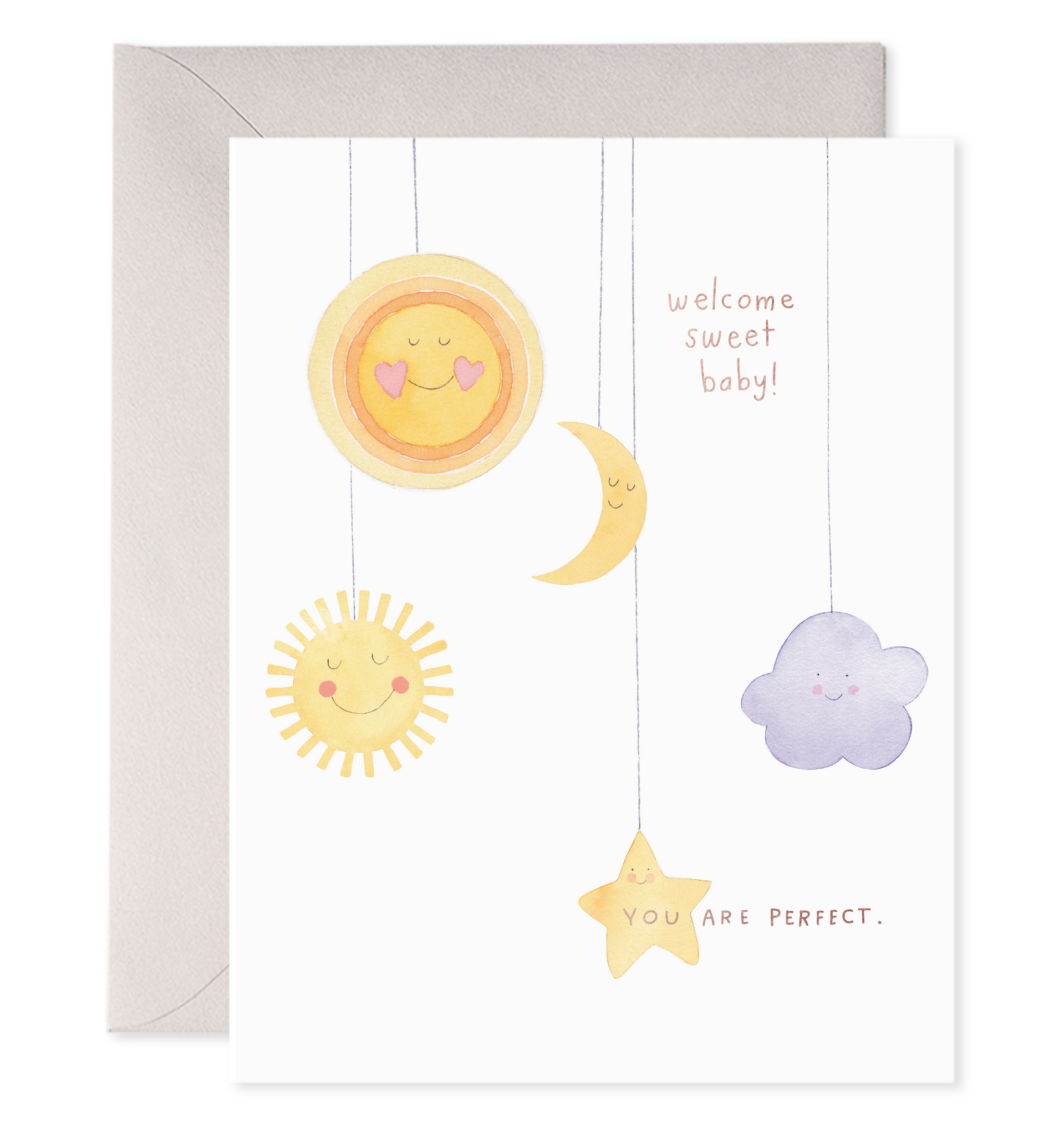 Nursery baby mobile with moon, cloud, star and sun shapes