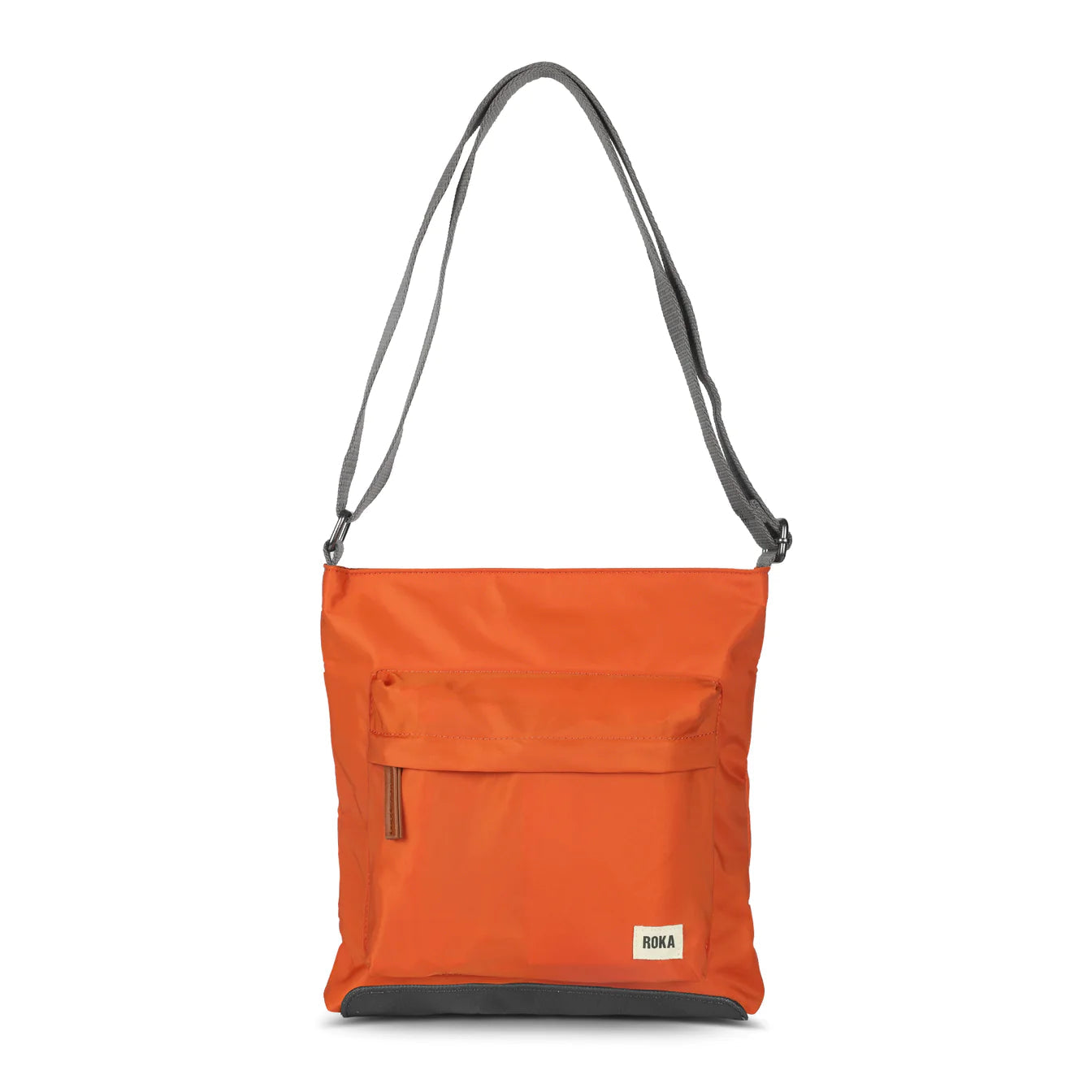 Medium nylon crossbody bag in burnt orange with gray top straps