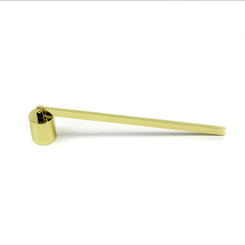 Gold metallic candle snuffer tool with cylindrical tip
