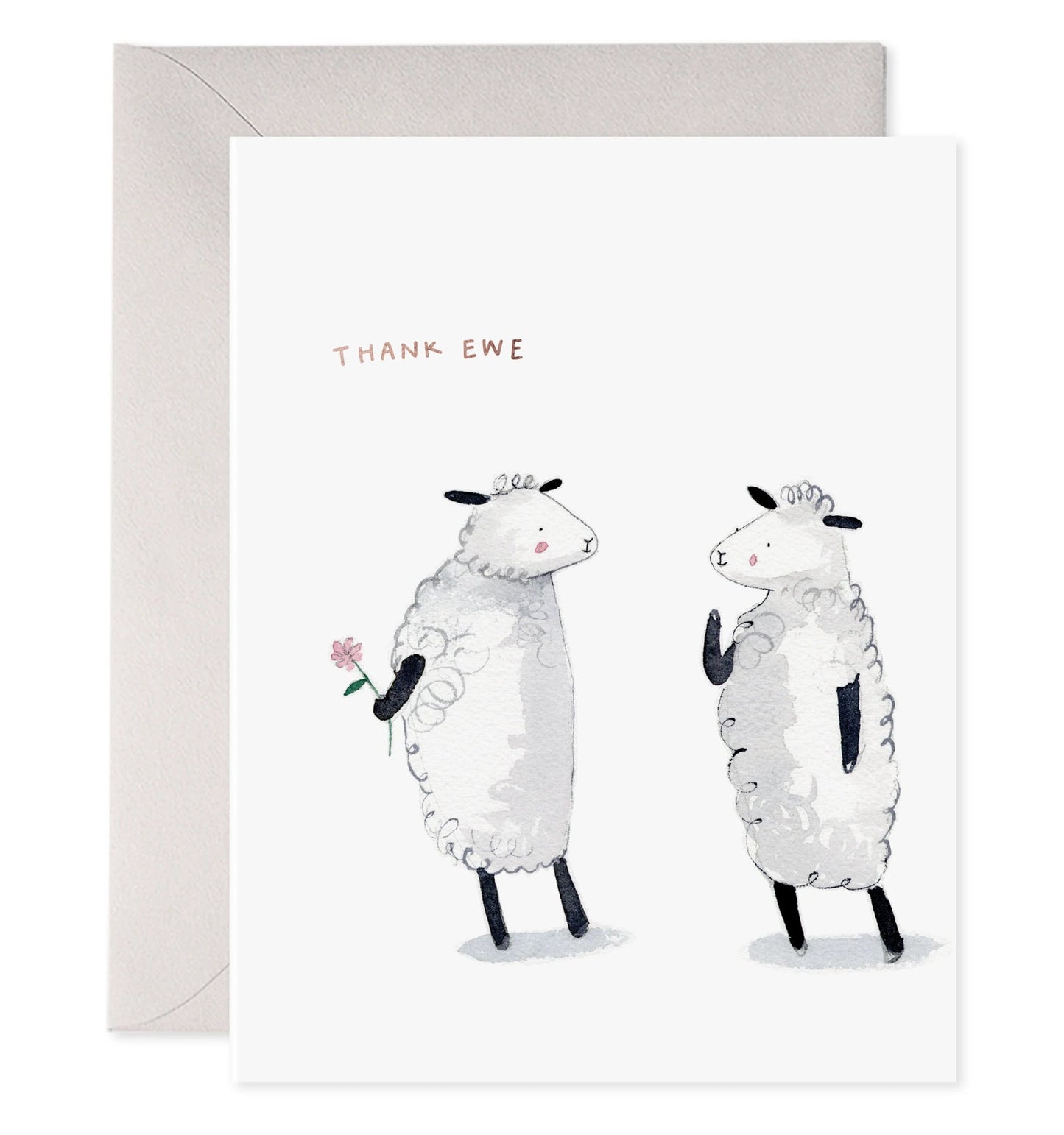 Greeting card with two cartoon sheep and 'Thank Ewe' text