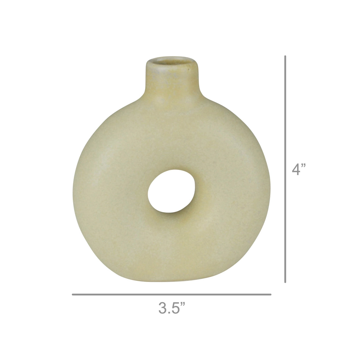 Orie ceramic vase in natural, 3.5 in wide x 4 in tall, round body with cutout hole.