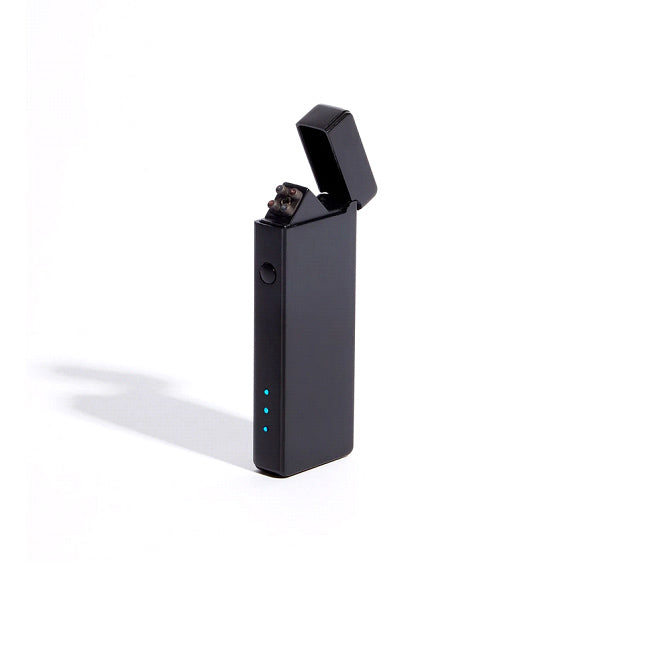 Matte black slim USB rechargeable double-arc lighter with open flip top