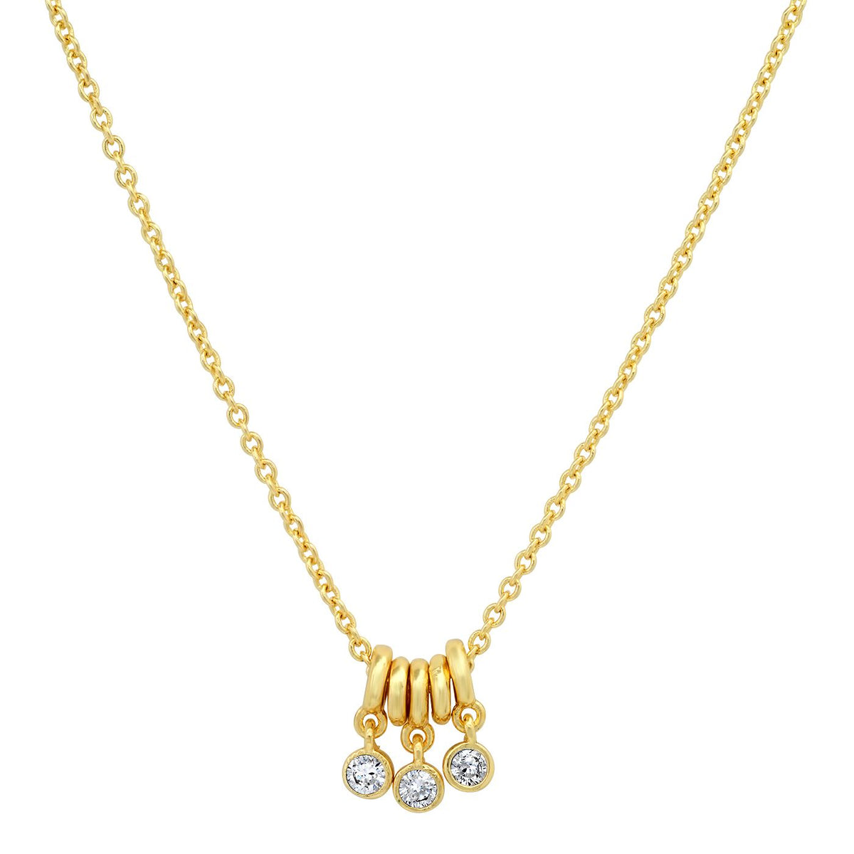 Gold-tone CZ stone necklace with small round pendant cluster on link chain