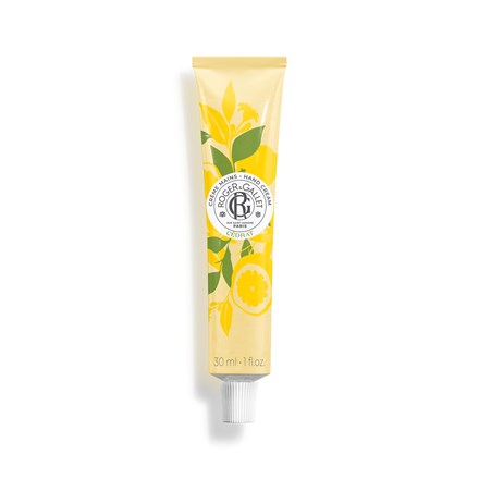 Citron hand and nail cream tube, 30 ml/1 fl oz, yellow lemon leaf design