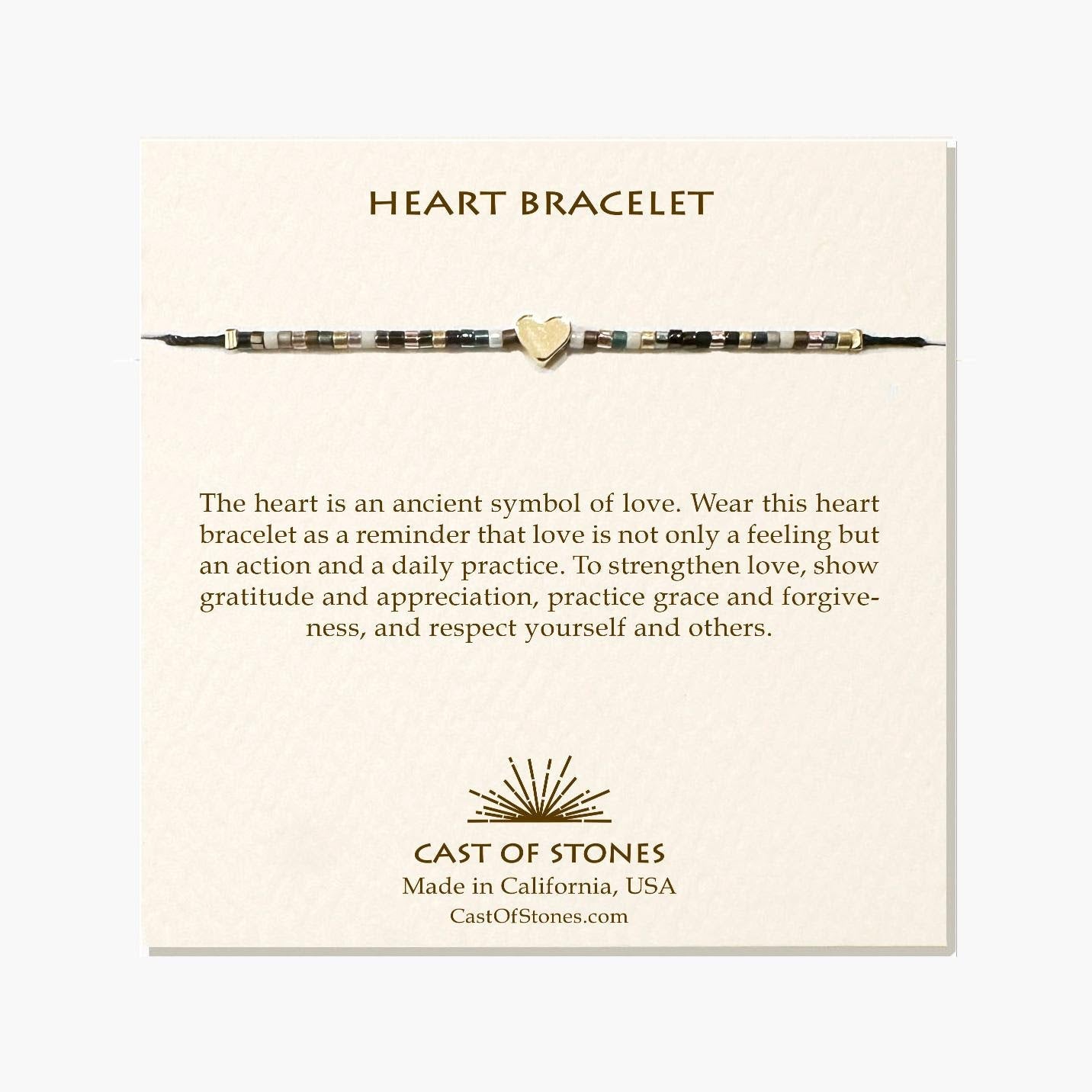 Beaded heart bracelet with neutral seed beads and small heart charm